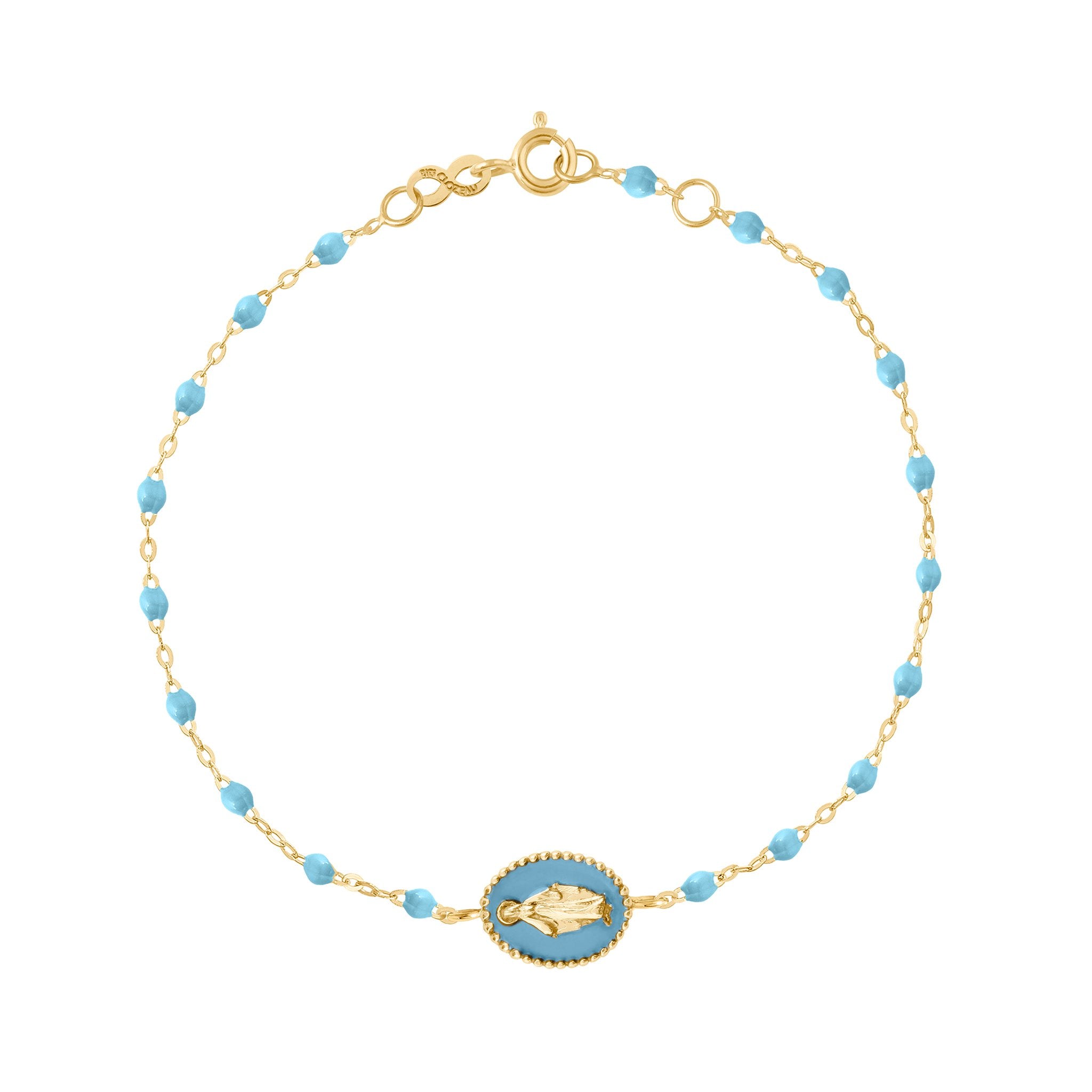 Bracelet Madone résine turquoise, or jaune, 17 cm