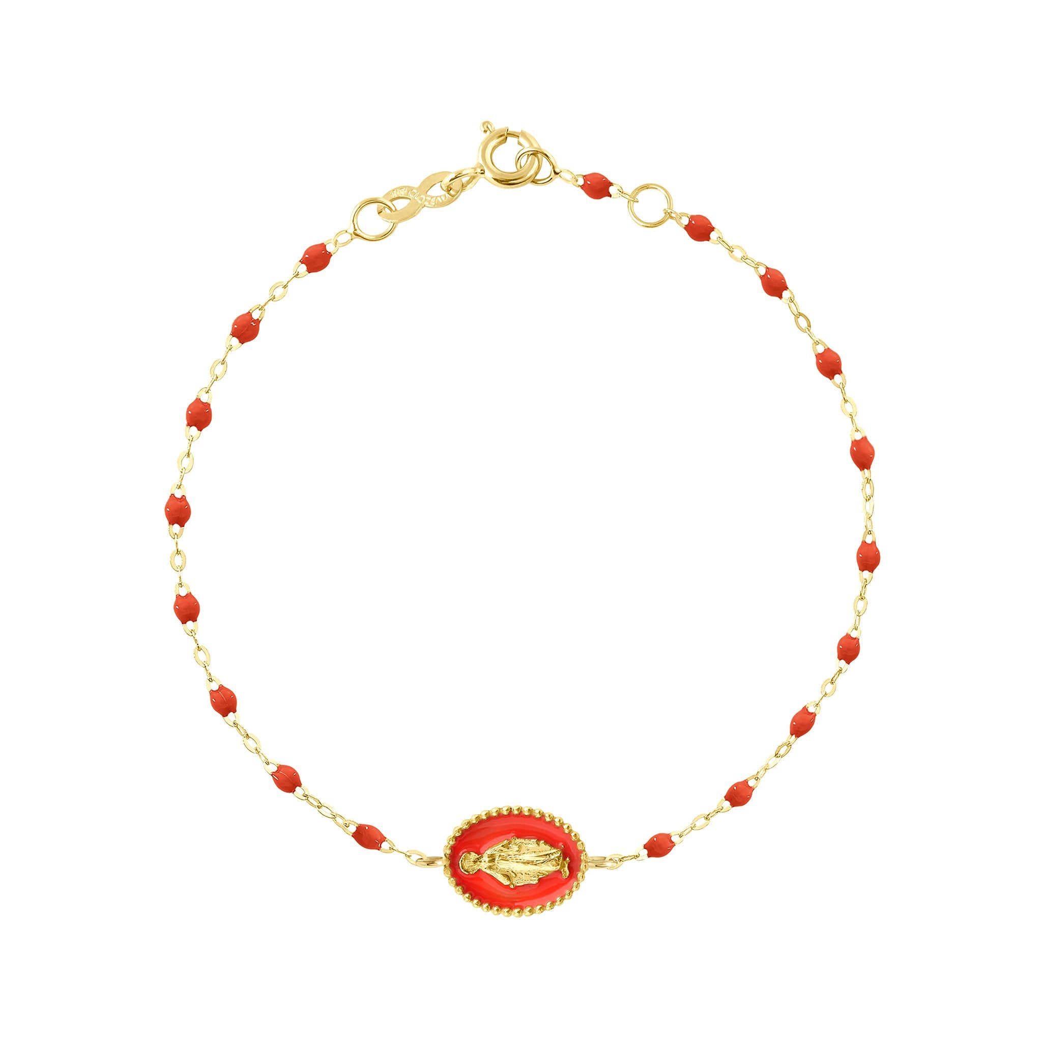 Bracelet Madone résine corail, or jaune, 17 cm