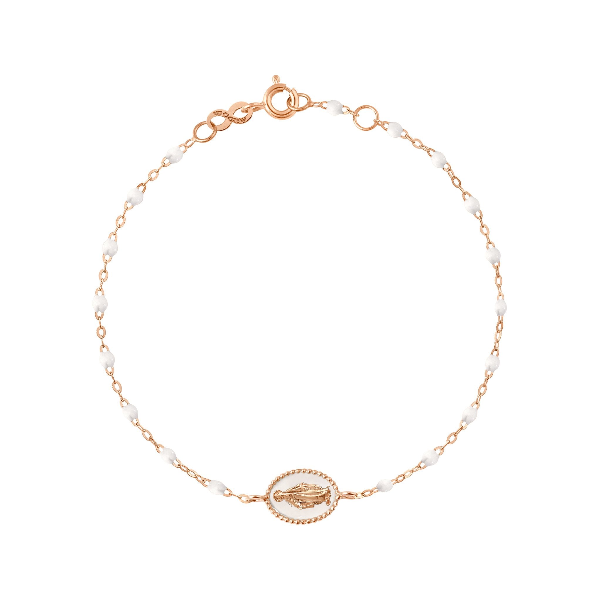 Bracelet Madone résine blanche, or rose, 17 cm