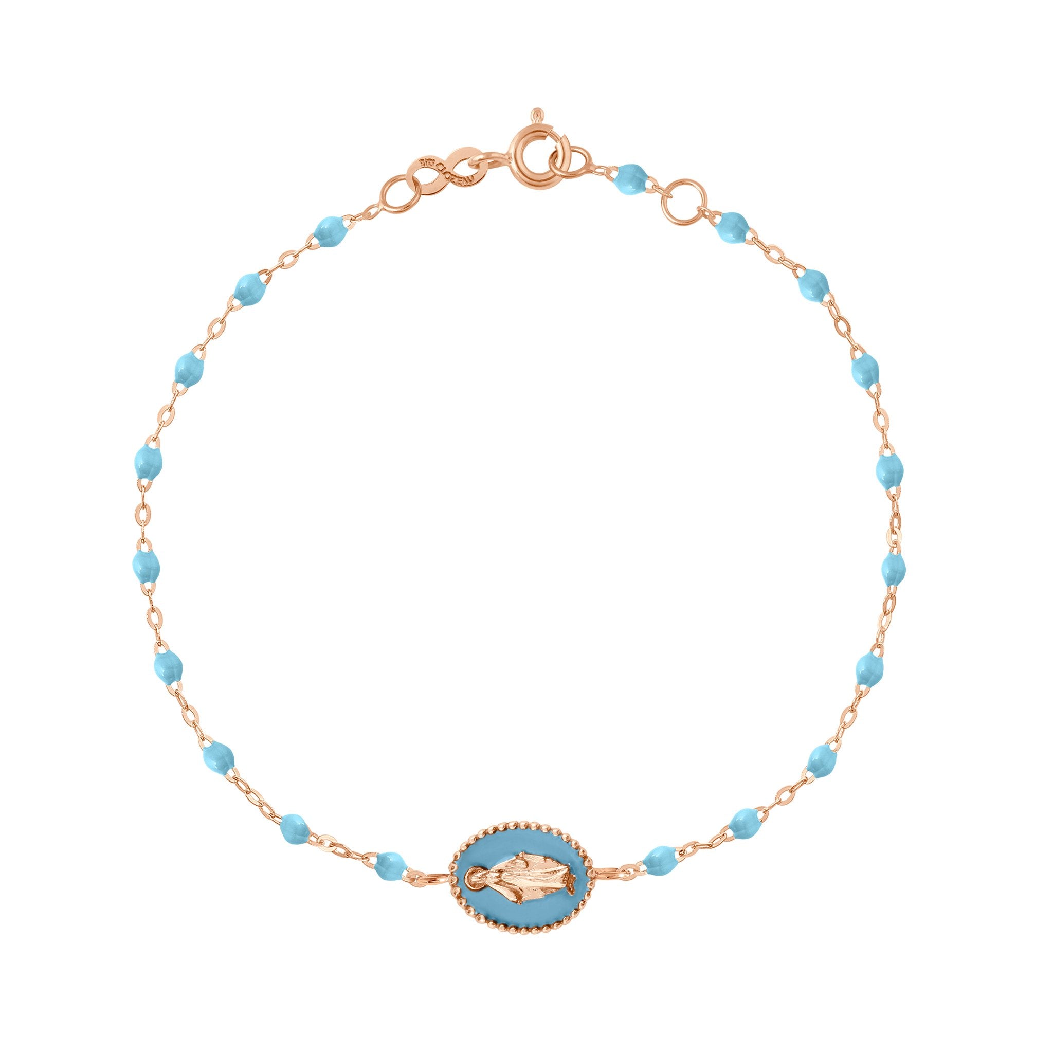 Bracelet Madone résine turquoise, or rose, 17 cm