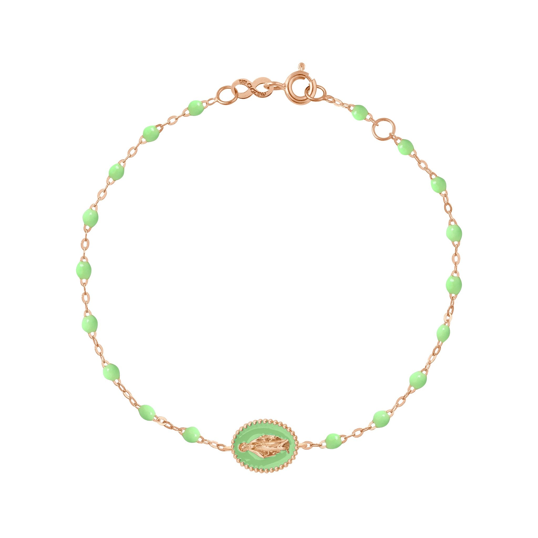 Bracelet Madone résine anis, or rose, 17 cm