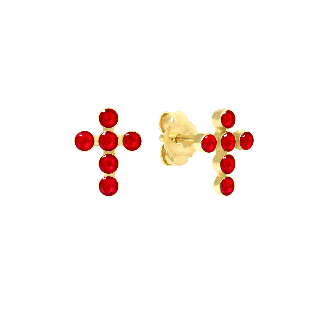 Boucles d'oreilles rubis Croix Perlée, or jaune madone Référence :  b4cp001j32xxxx -1