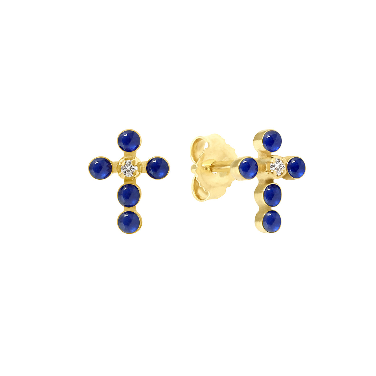 Boucles d'oreilles prusse Croix Perlée, or jaune, diamants