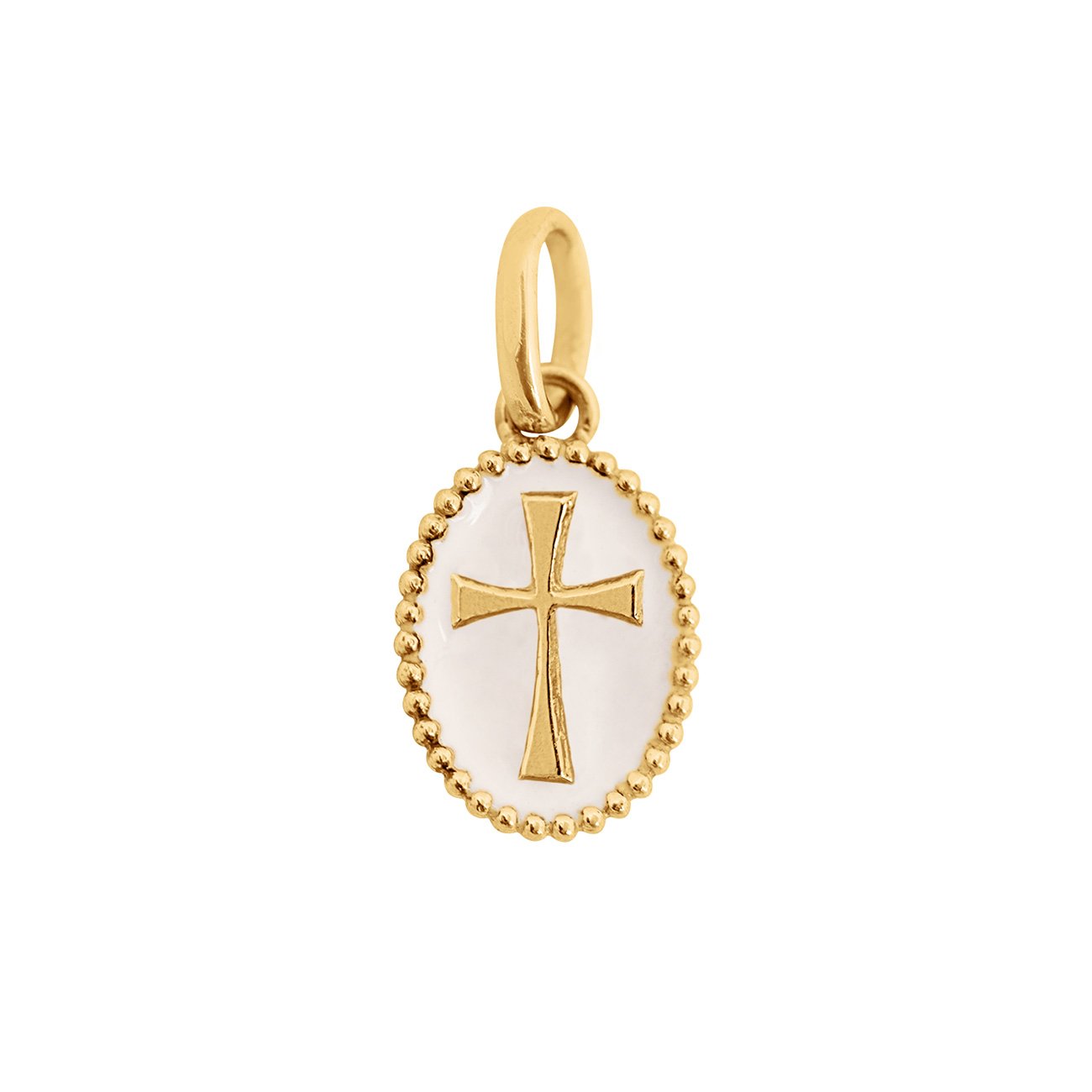 Pendentif Croix résine blanche, or jaune