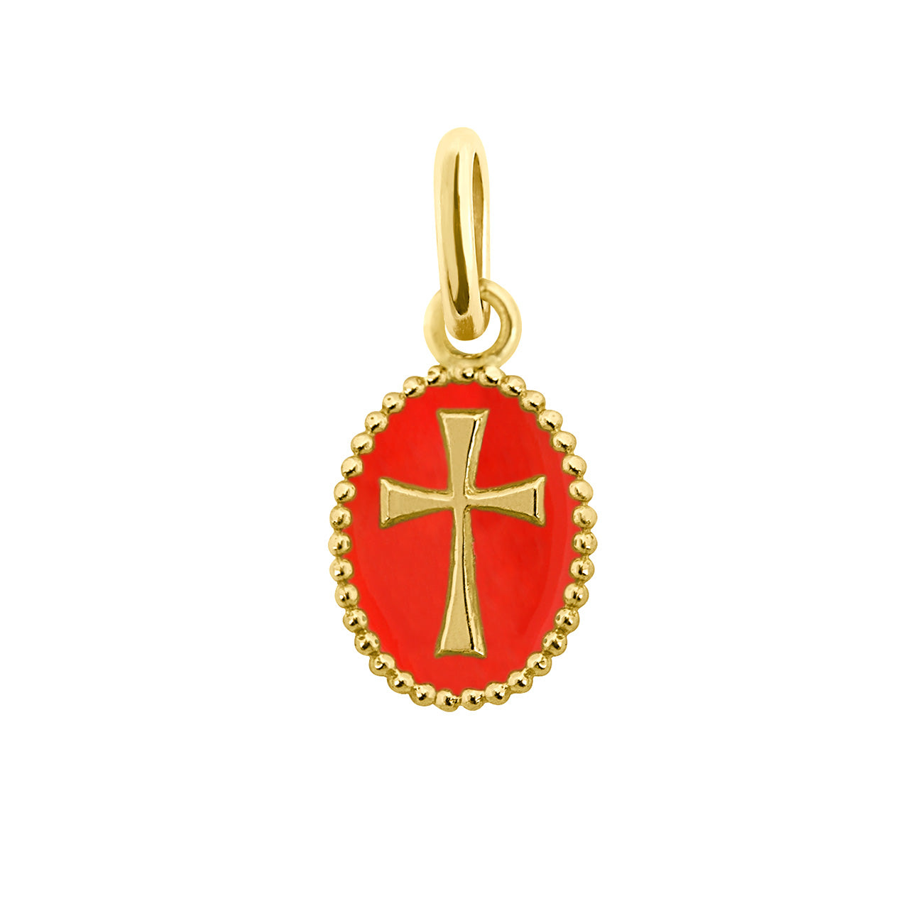 Pendentif Croix résine corail, or jaune