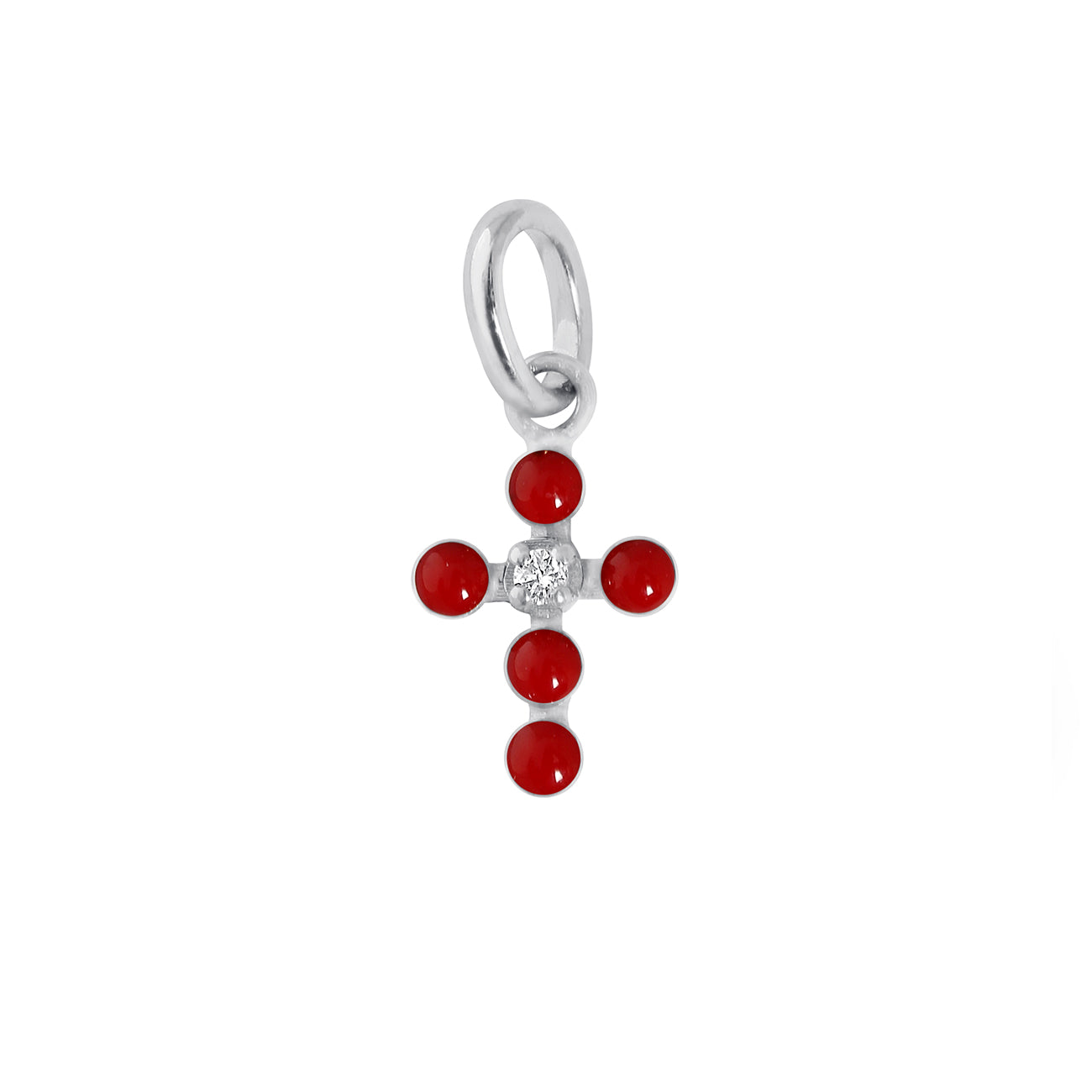 Pendentif rubis Croix Perlée, or blanc, 1 diamant madone Référence :  b5cp001g32xxdi -1