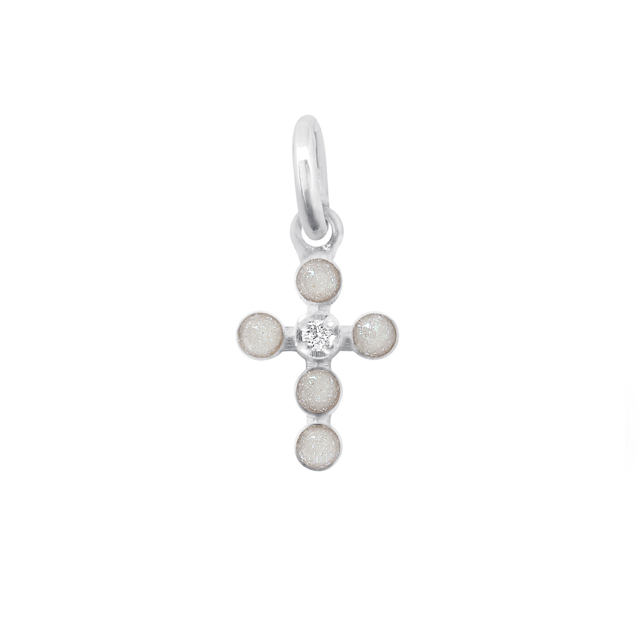 Pendentif opale Croix Perlée, or blanc, 1 diamant madone Référence :  b5cp001g61xxdi -1