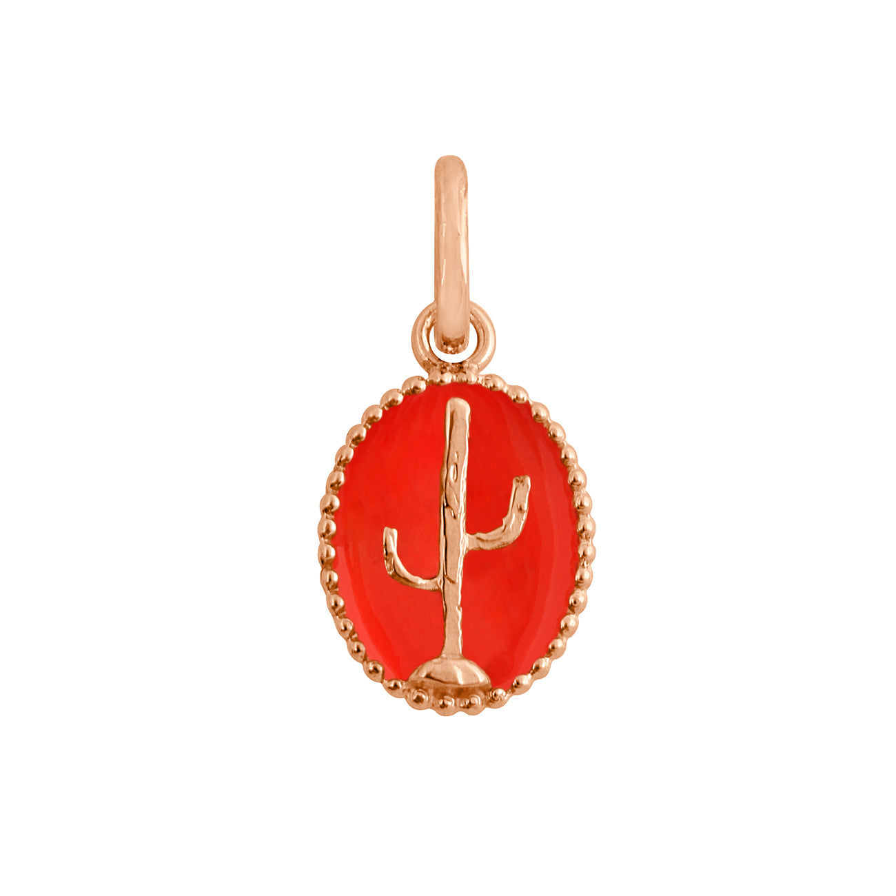 Pendentif Cactus résine corail, or rose