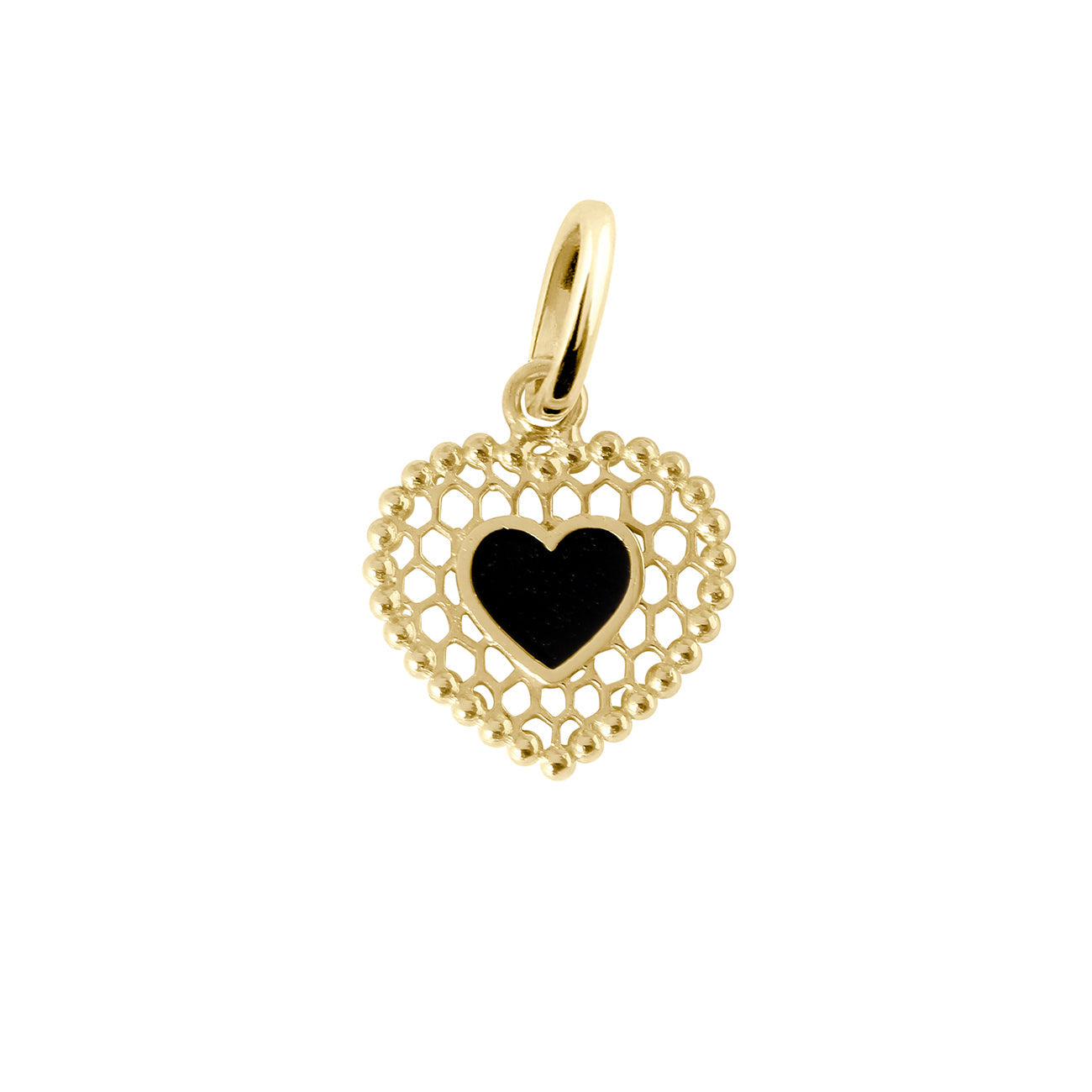 Pendentif Cœur Dentelle résine noire, or jaune