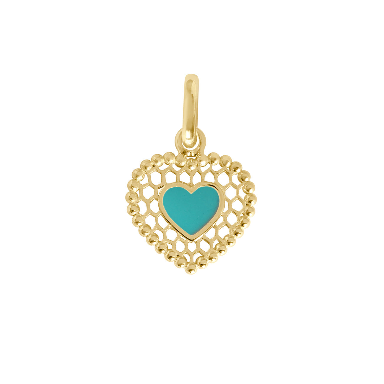 Pendentif Cœur Dentelle résine turquoise vert, or jaune