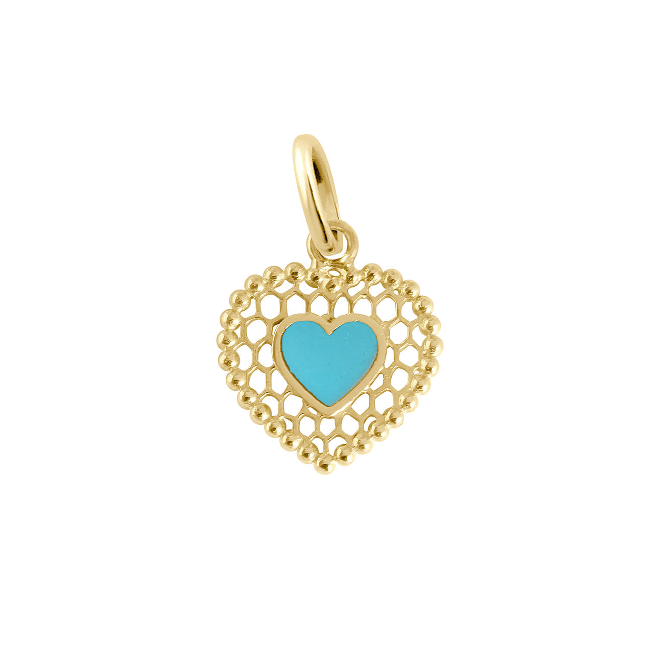 Pendentif Cœur Dentelle résine turquoise, or jaune lucky Référence :  b5dc001j34xxxx -1