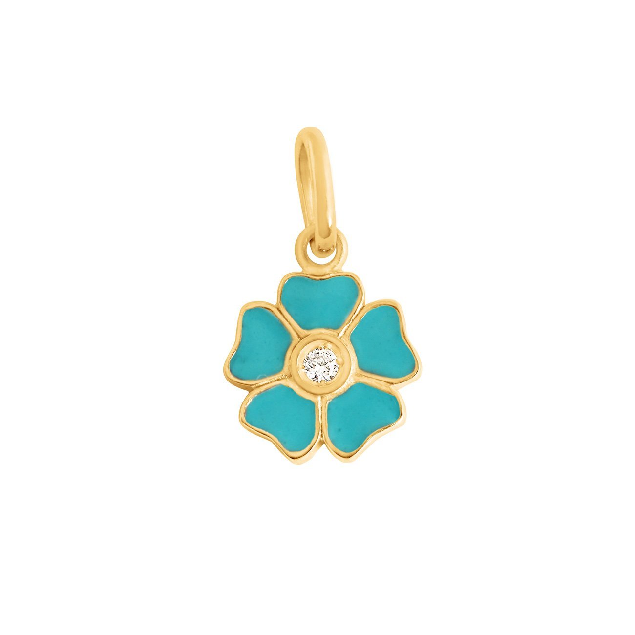 Pendentif Fleur résine turquoise vert, diamant, or jaune