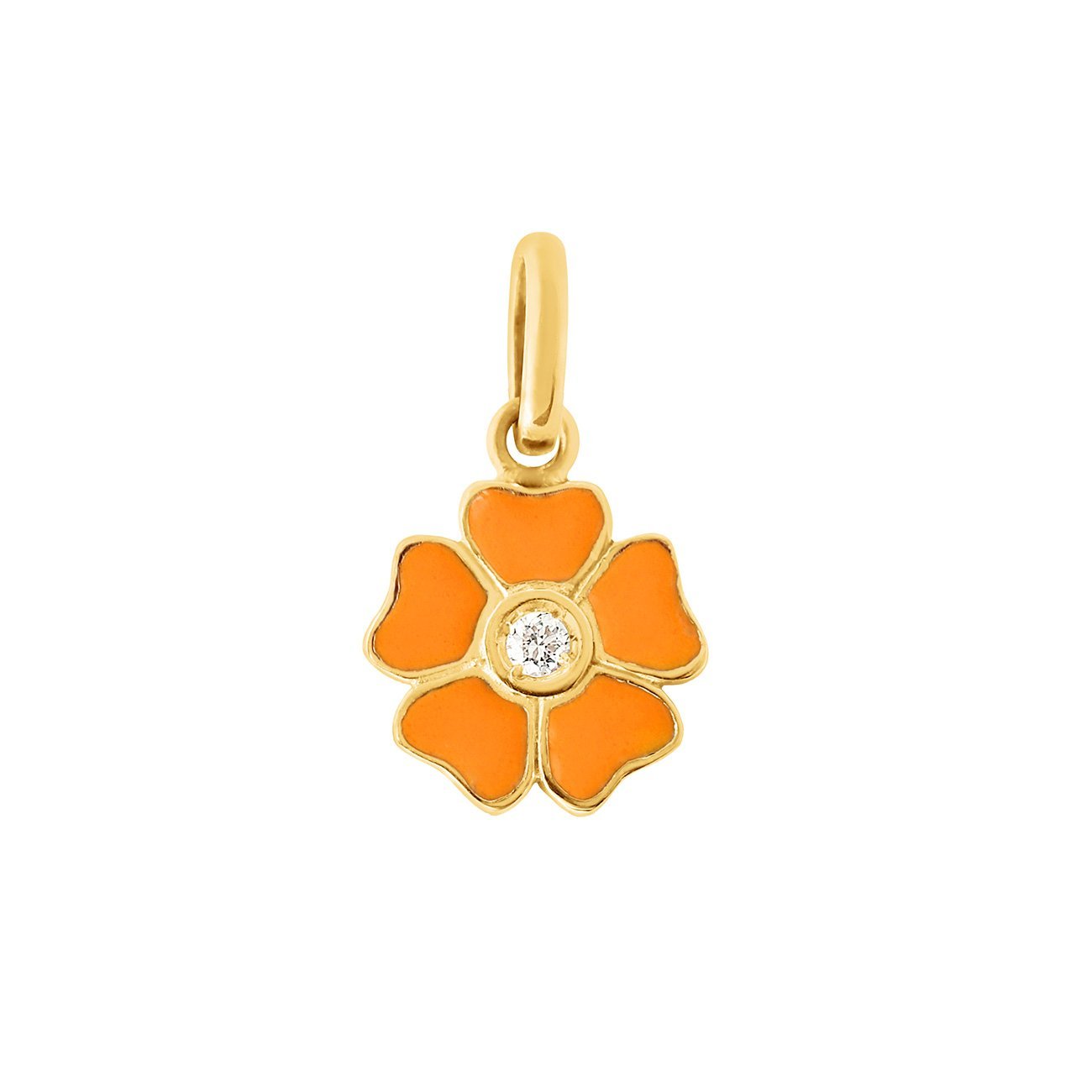 Pendentif Fleur résine mandarine, diamant, or jaune