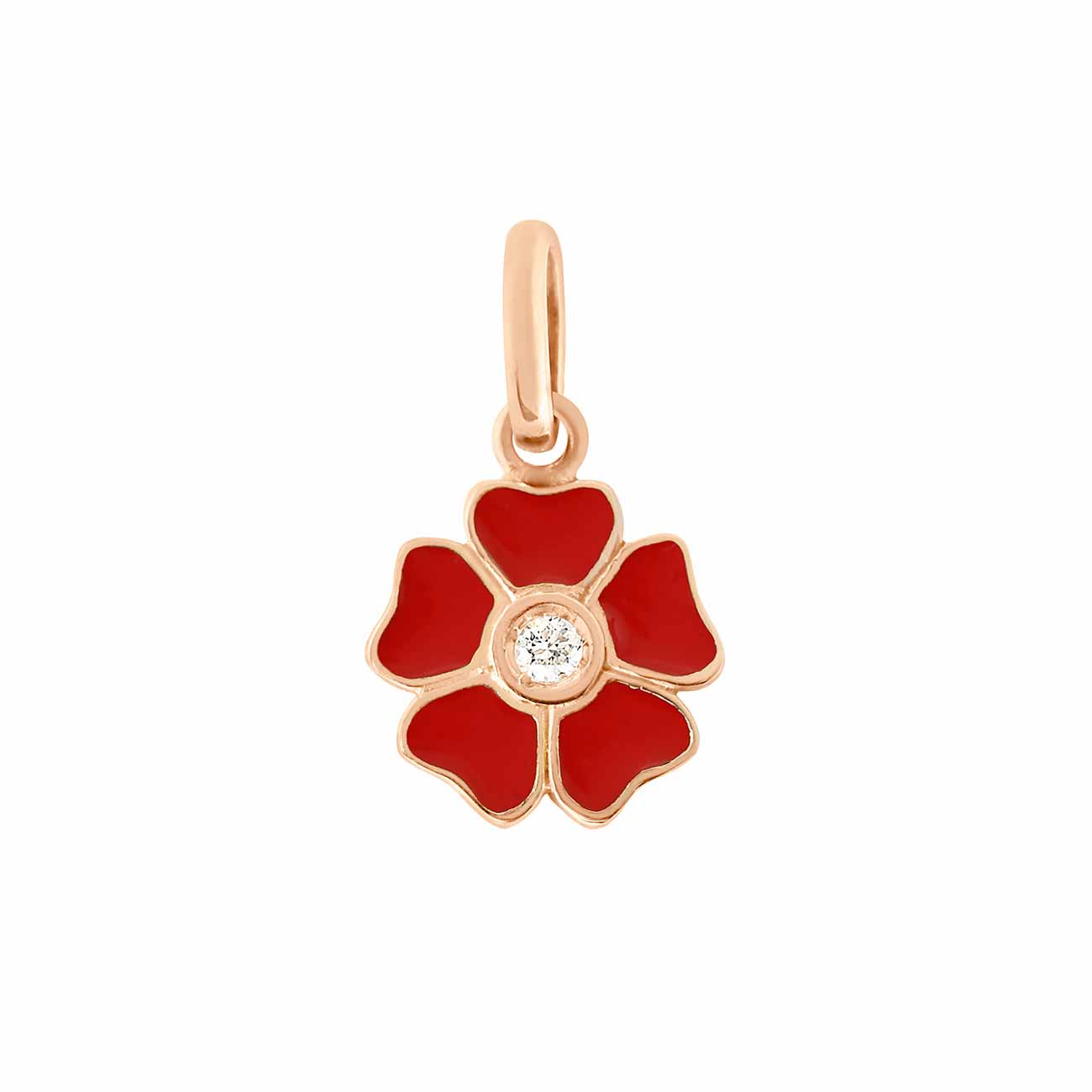 Pendentif Fleur résine coquelicot, diamant, or rose