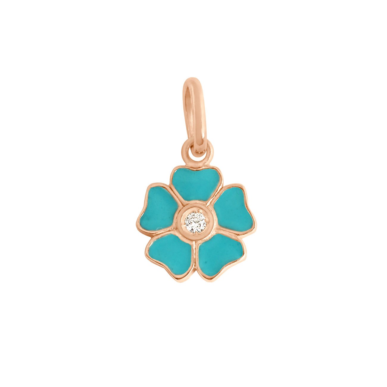 Pendentif Fleur résine turquoise vert, diamant, or rose