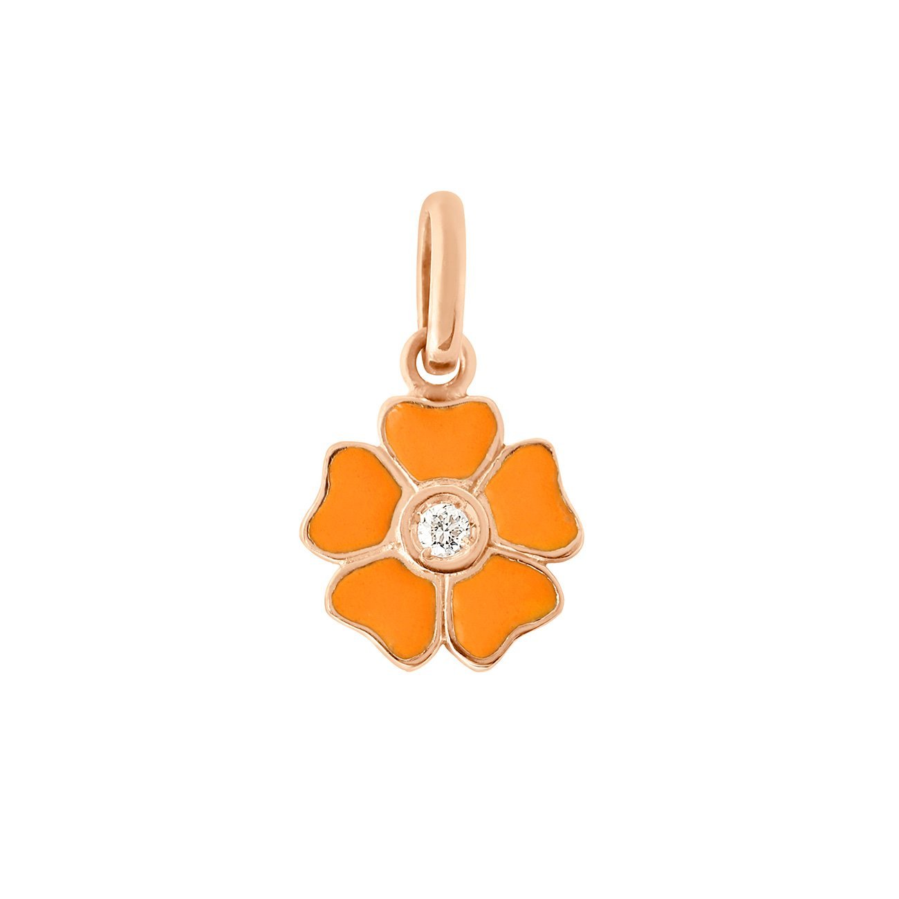 Pendentif Fleur résine mandarine, diamant, or rose