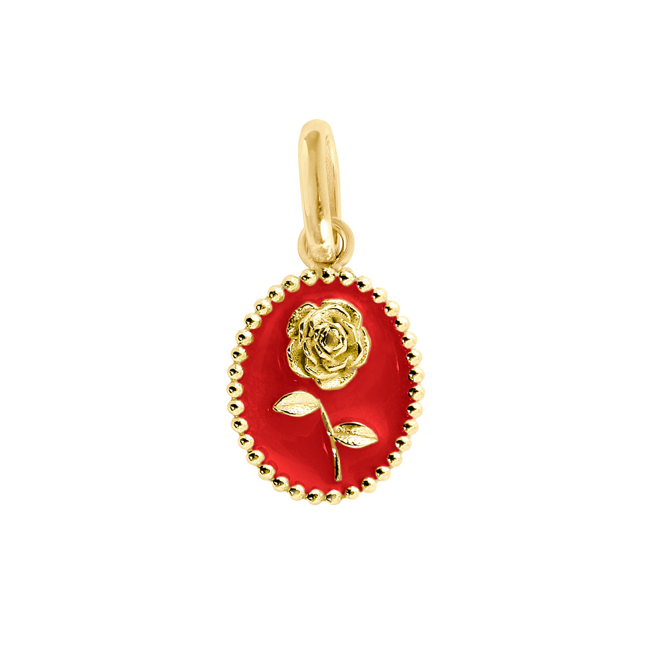 Pendentif Rose résine coquelicot, or jaune