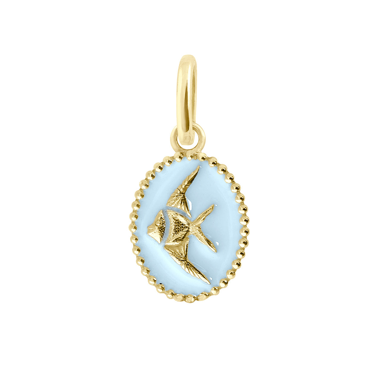 Pendentif Poisson Ange résine bleu layette, or jaune voyage Référence :  b5po002j15xxxx -1