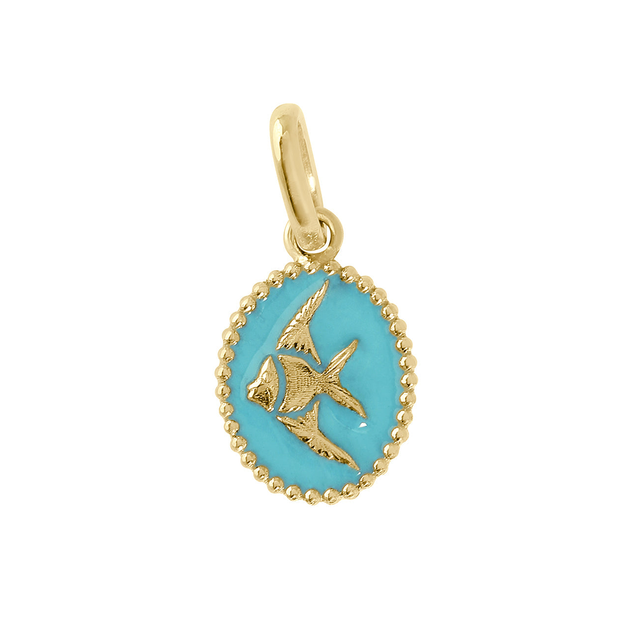 Pendentif Poisson Ange résine turquoise, or jaune