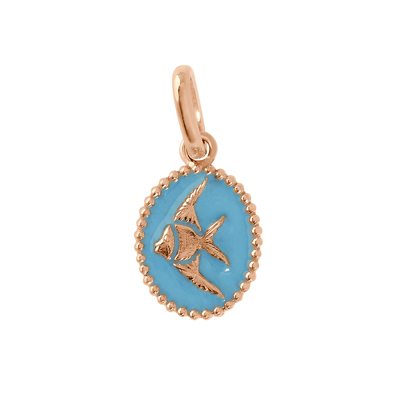 Pendentif Poisson Ange résine turquoise, or rose