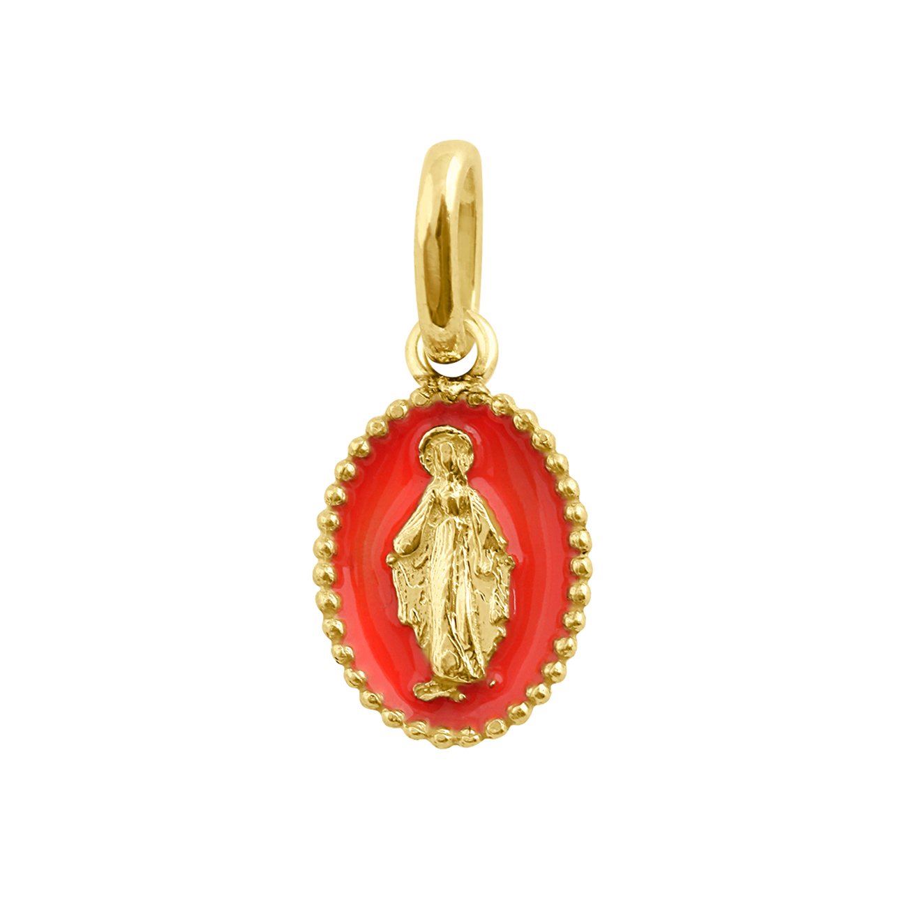 Pendentif Madone résine corail, or jaune madone Référence :  b5vi003j58xxxx -1