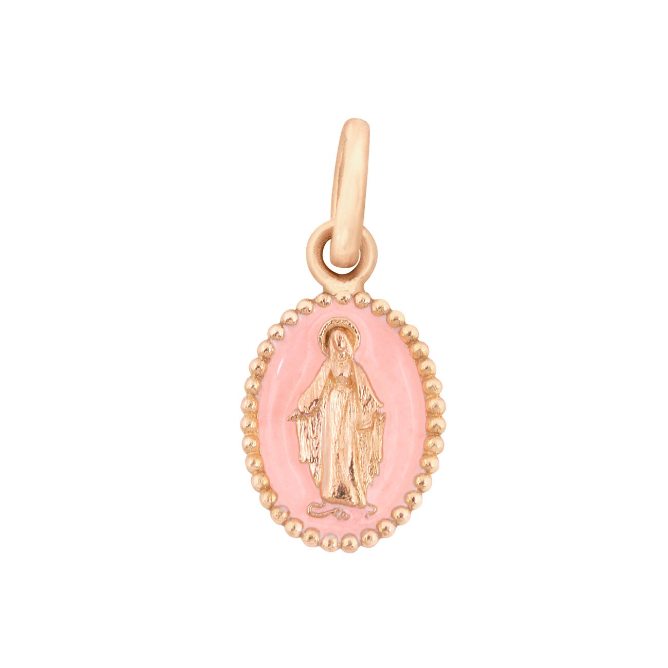 Pendentif Madone résine rose bébé, or rose madone Référence :  b5vi003r28xxxx -1