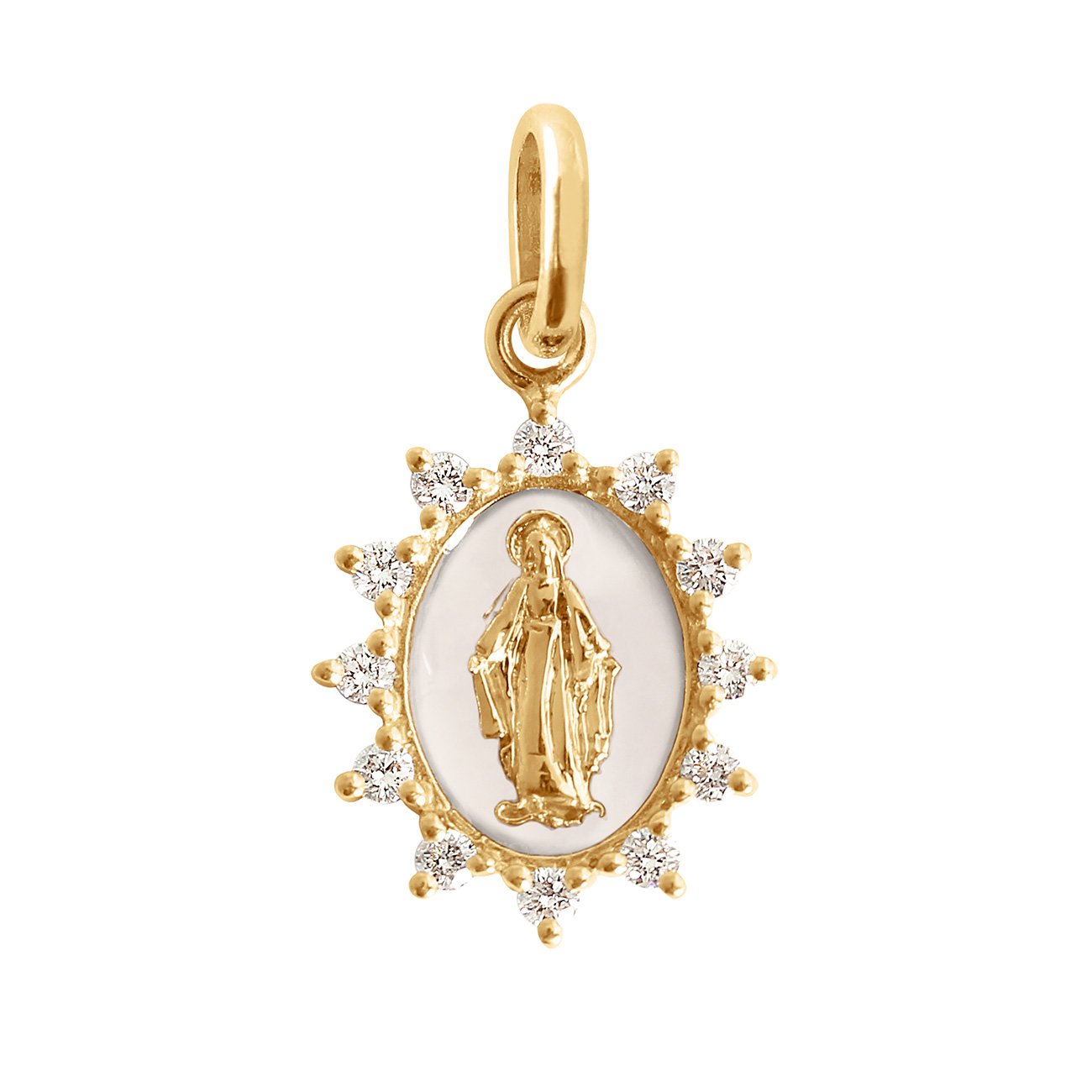 Pendentif blanc Petite Madone Suprême, or jaune, diamants