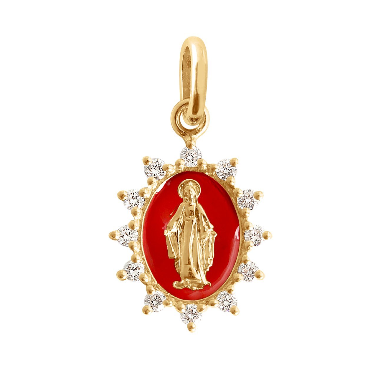 Pendentif coquelicot Petite Madone Suprême, or jaune, diamants