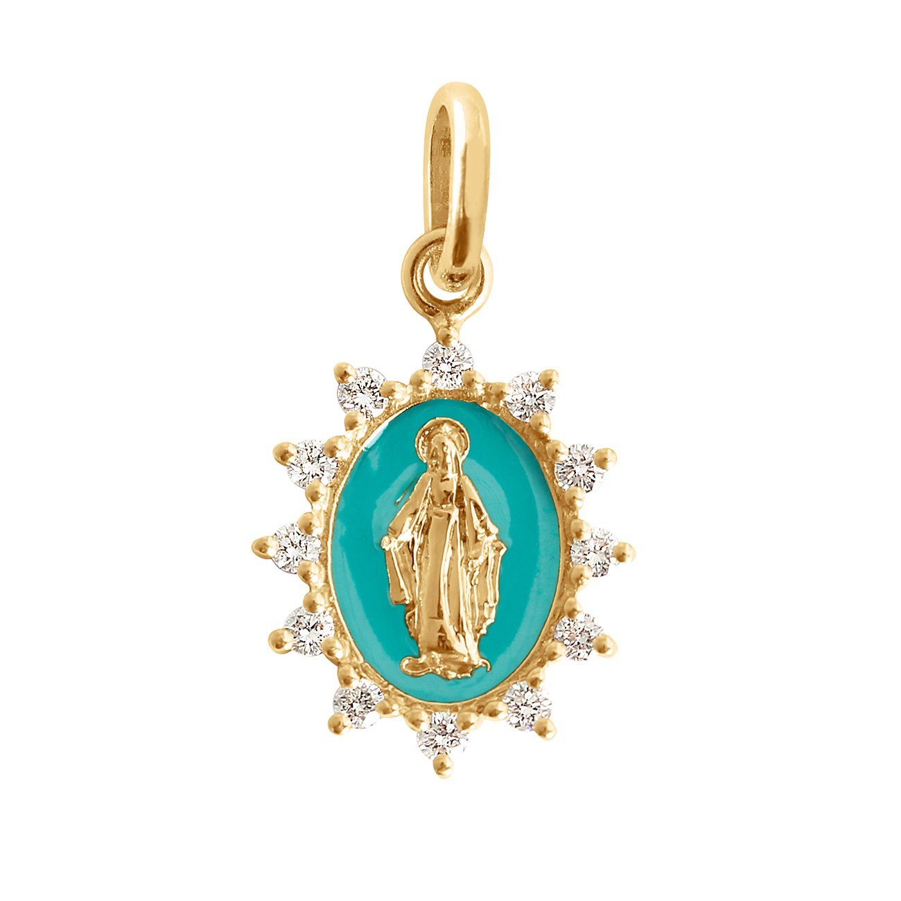 Pendentif turquoise vert Petite Madone Suprême, or jaune, diamants