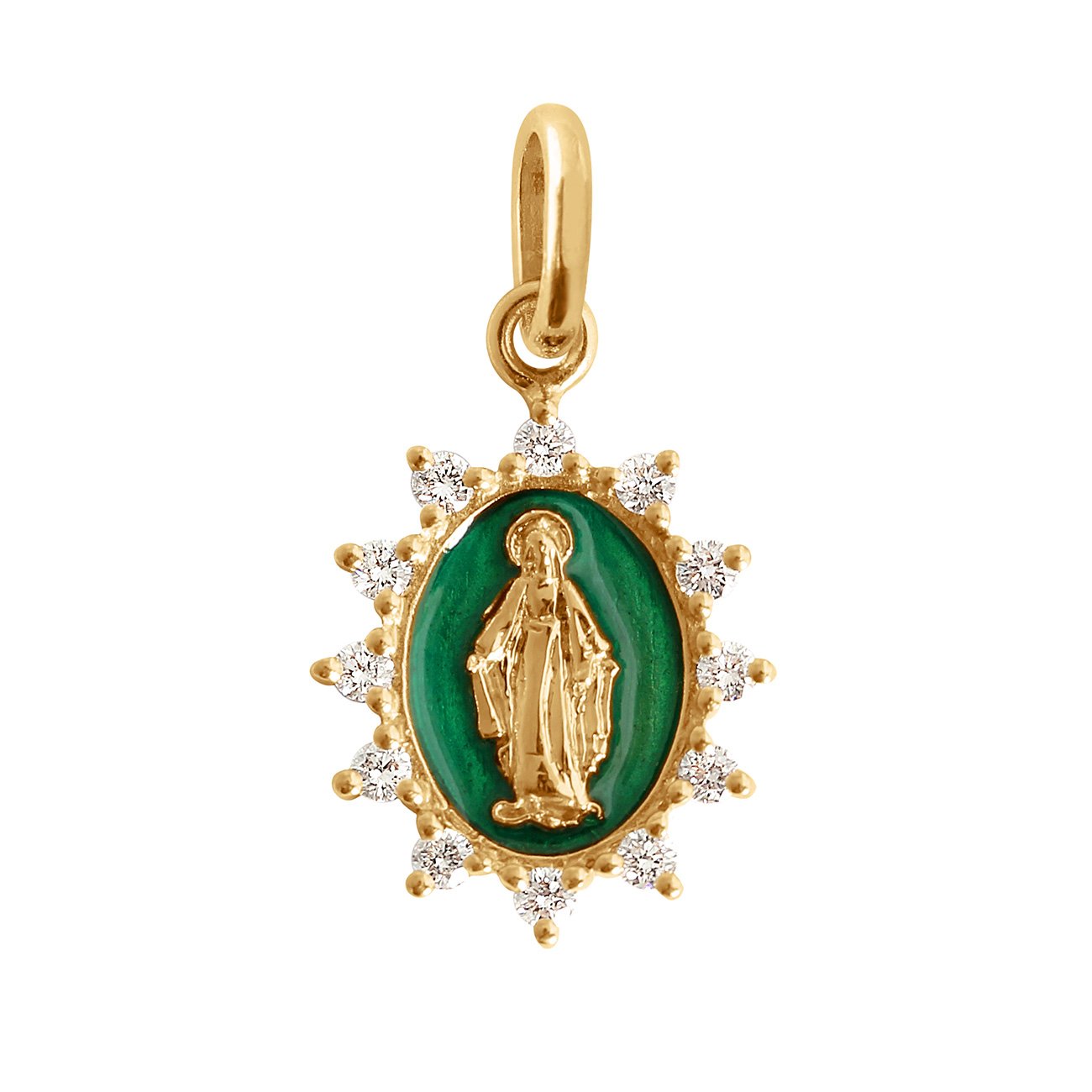 Pendentif émeraude Petite Madone Suprême, or jaune, diamants madone suprême Référence :  b5vi007j35xxdi -1