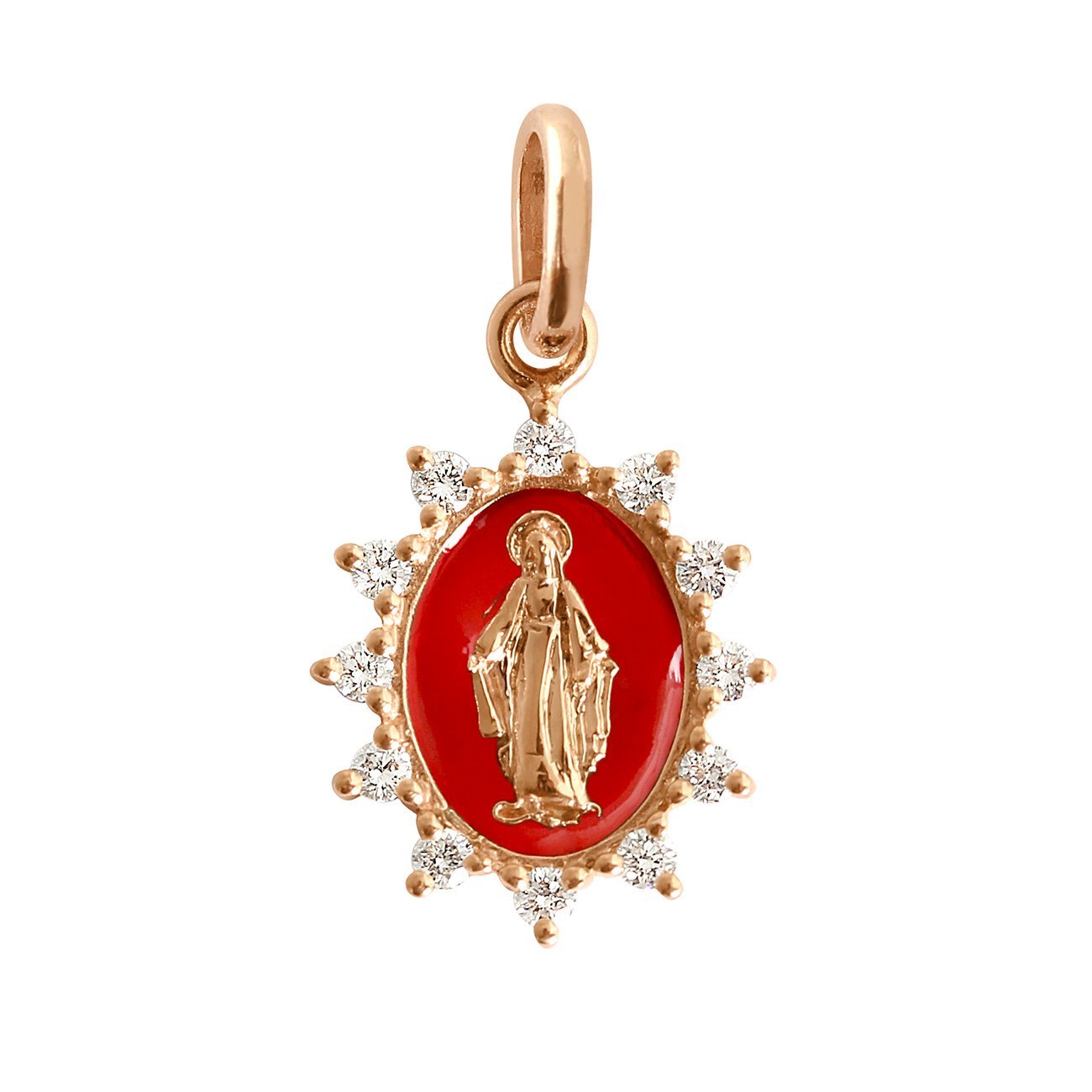 Pendentif coquelicot Petite Madone Suprême, or rose, diamants